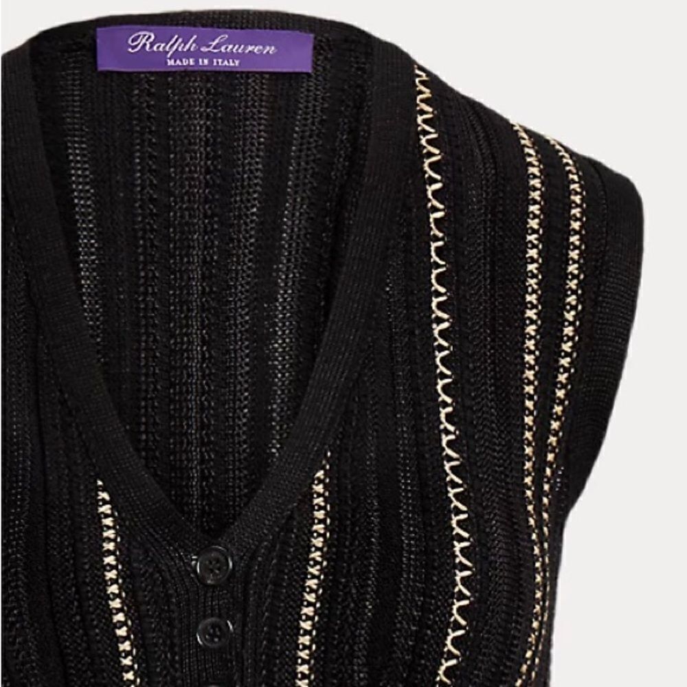 Ralph Lauren Pre-Fall ‘23 Embroidered Stripe Crochet Knit Silk Linen Vest - Picture 5 of 17